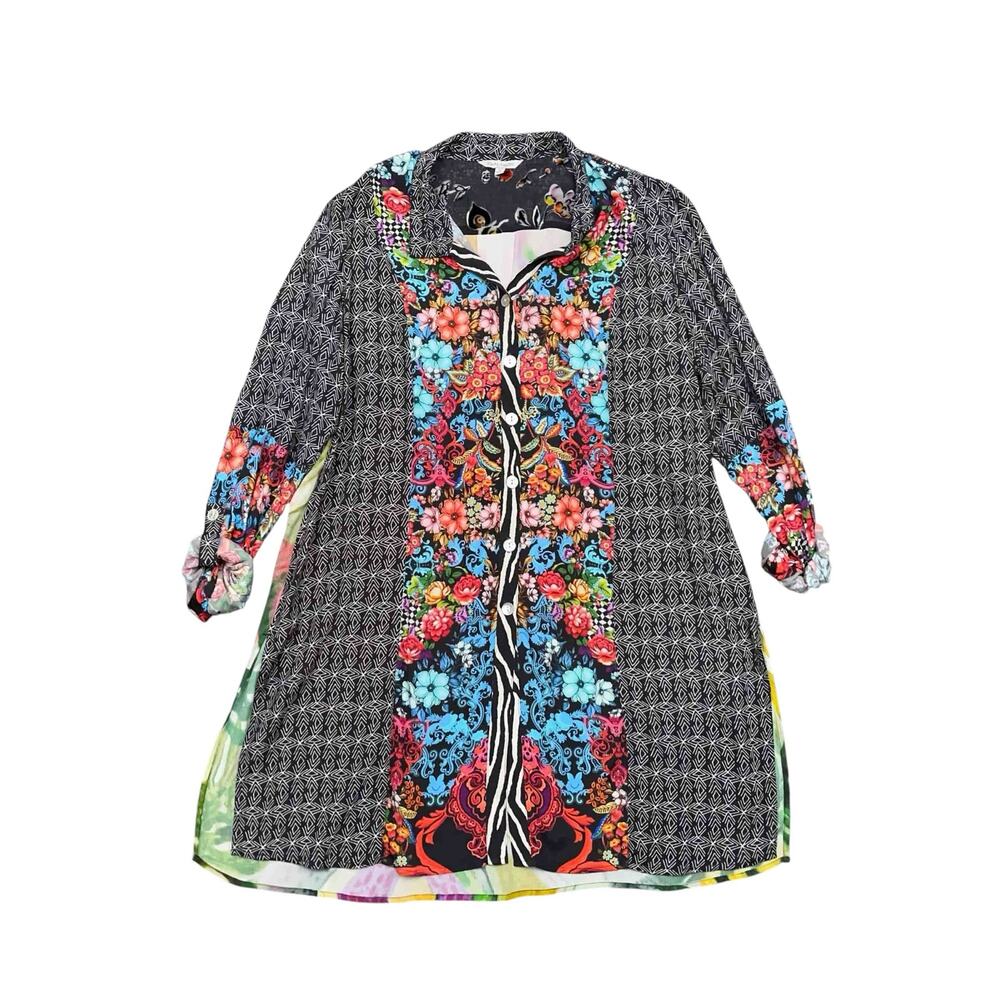 John Mark Floral Patchwork Tunic Large Multi Boho Feminine Fairy Grunge Casual